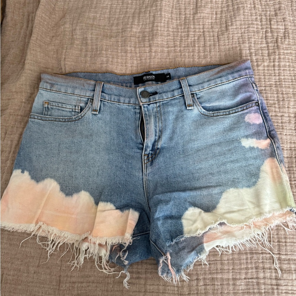 Hudson Jeans Blue and Pink Distressed Jean Shorts